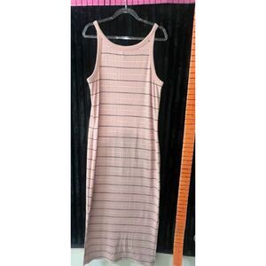 A New Day Women’s Medium Blush Pink Striped Ribbed Midi Tank Dress